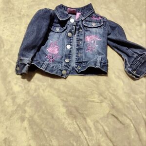 Kids 2t Barbie Denim Jacket with Pink Embroidery